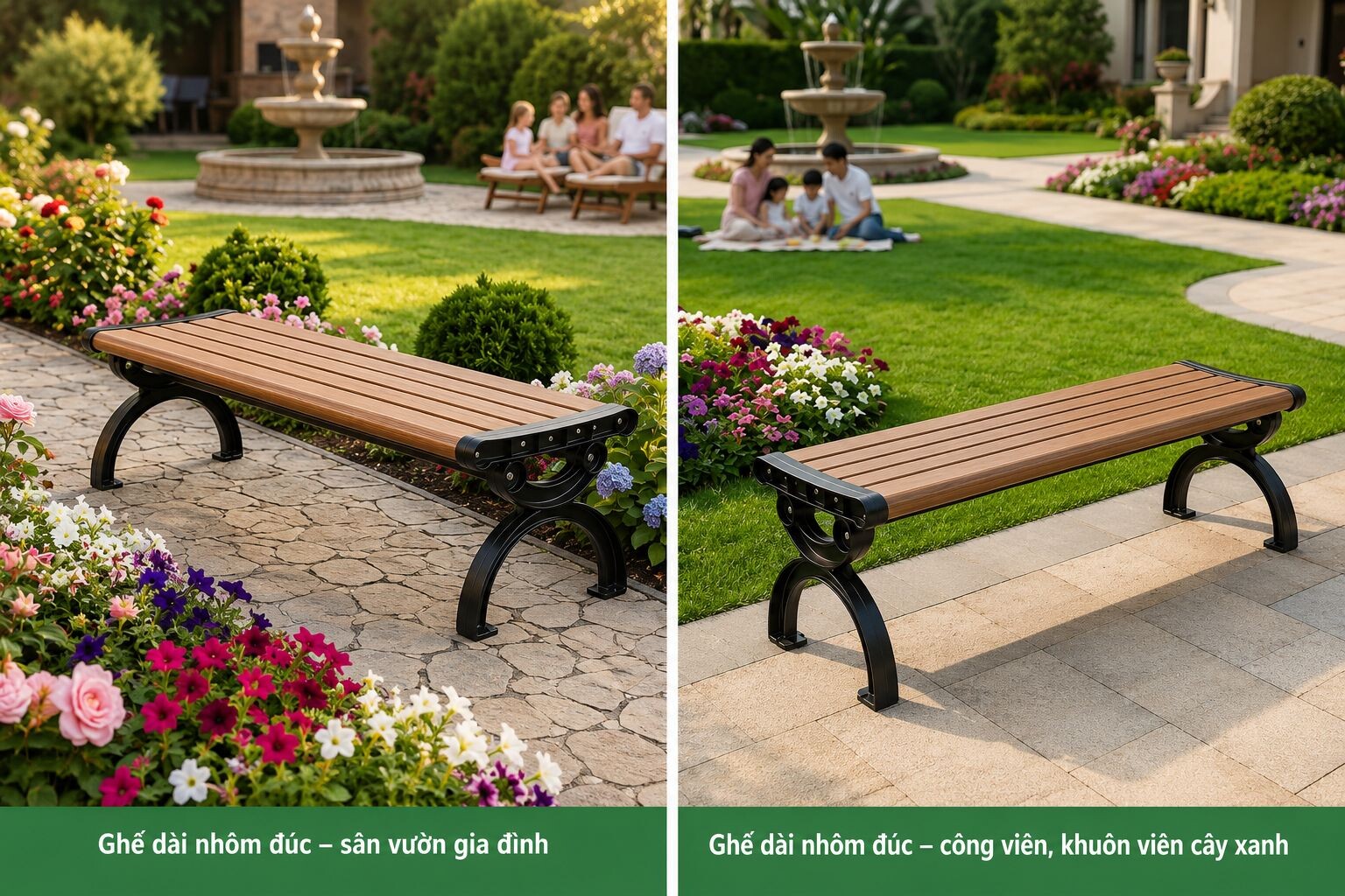 GHẾ DÀI CÔNG VIÊN NHÔM ĐÚC- HW-GB04