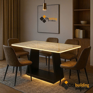 🔖 BÀN ĂN MẶT KÍNH CRYSTAL WHITE VEINS 💎 VÂN ĐÁ TRẮNG PHA KIM TUYẾN – CITYBUILDING SẢN XUẤT THEO YÊU CẦU