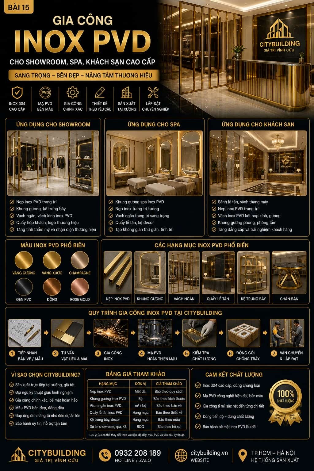 GIA CÔNG INOX PVD CHO SHOWROOM, SPA, KHÁCH SẠN CAO CẤP