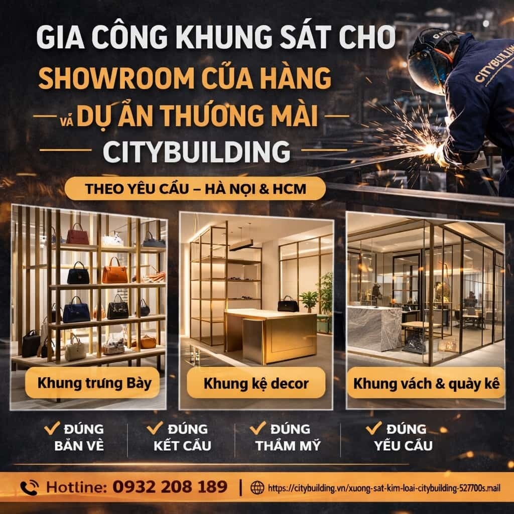 GIA CÔNG KHUNG SẮT CHO SHOWROOM CỬA HÀNG VÀ DỰ ÁN THƯƠNG MẠI CITYBUILDING