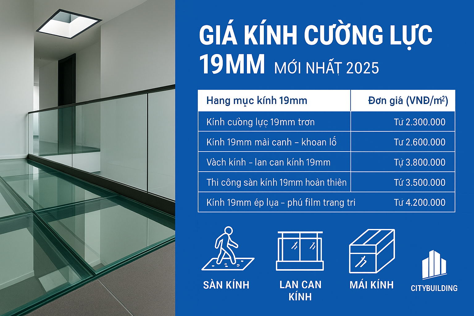 📌 GIÁ KÍNH CƯỜNG LỰC 19MM MỚI NHẤT 2025 – CẬP NHẬT CHUẨN XƯỞNG