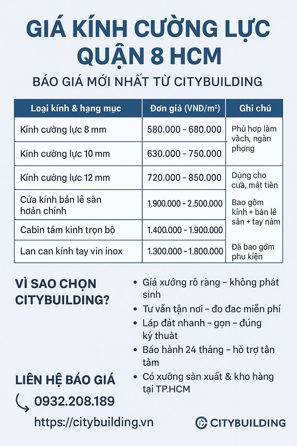 📍 GIÁ KÍNH CƯỜNG LỰC QUẬN 8 HCM – BÁO GIÁ MỚI NHẤT TẠI CITYBUILDING
