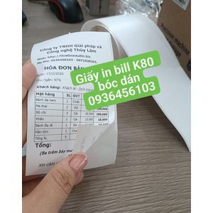 Giấy in bill K80 có keo bóc dán dài 30m dùng cho các máy in hoá đơn K80