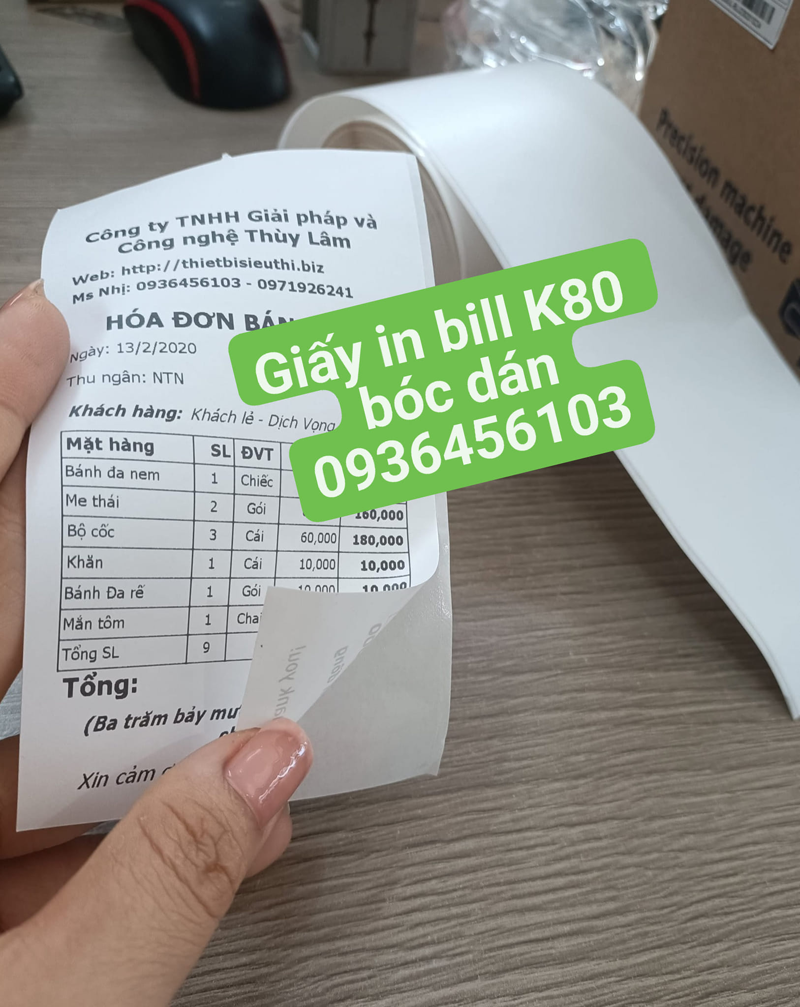 Giấy in bill K80 có keo bóc dán dài 30m dùng cho các máy in hoá đơn K80