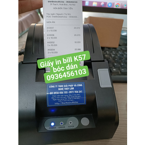 Giấy in nhiệt bóc dán K57mm (Giấy in bill K57mm có keo liên tục) dùng cho máy in bill K57