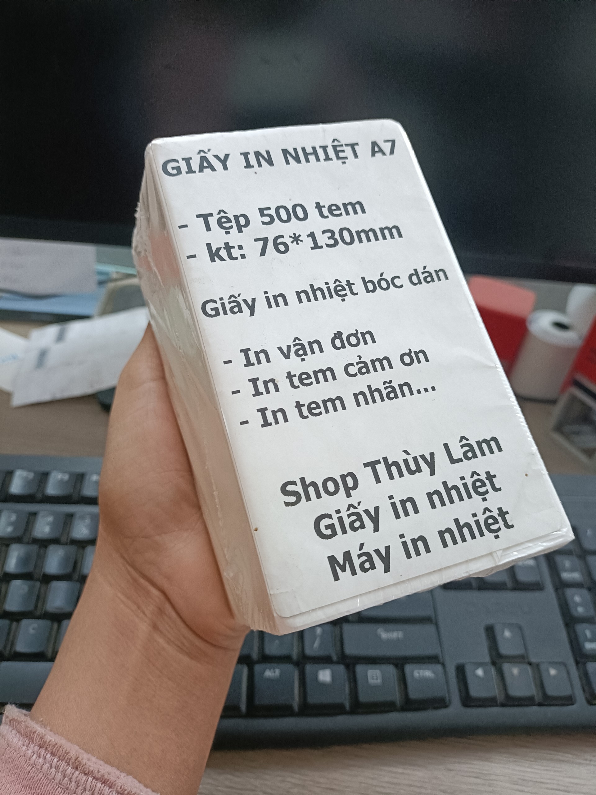 Giấy in nhiệt A7 khổ 76*130mm dạng tệp 500 đơn