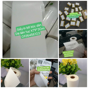 Giấy in nhiệt bóc dán K79*30m (Giấy in bill K80 có keo liên tục) dùng cho máy in hóa đơn K80