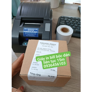 Giấy in nhiệt bóc dán K57mm (Giấy in bill K57mm có keo liên tục) dùng cho máy in bill K57