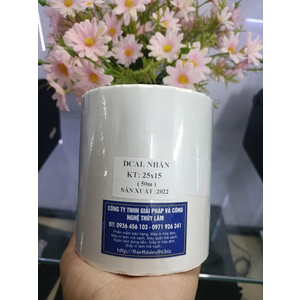 Giấy in tem mã vạch 25*15mm khổ 4 tem/1 hàng cuộn 50m