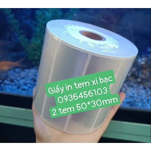 Giấy in tem decal xi bạc 50*30mm khổ 2 tem cuộn 50m