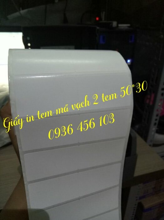 Giấy in tem mã vạch 2 tem 50*30mm - Tem thường dùng cho máy in ruy băng mực