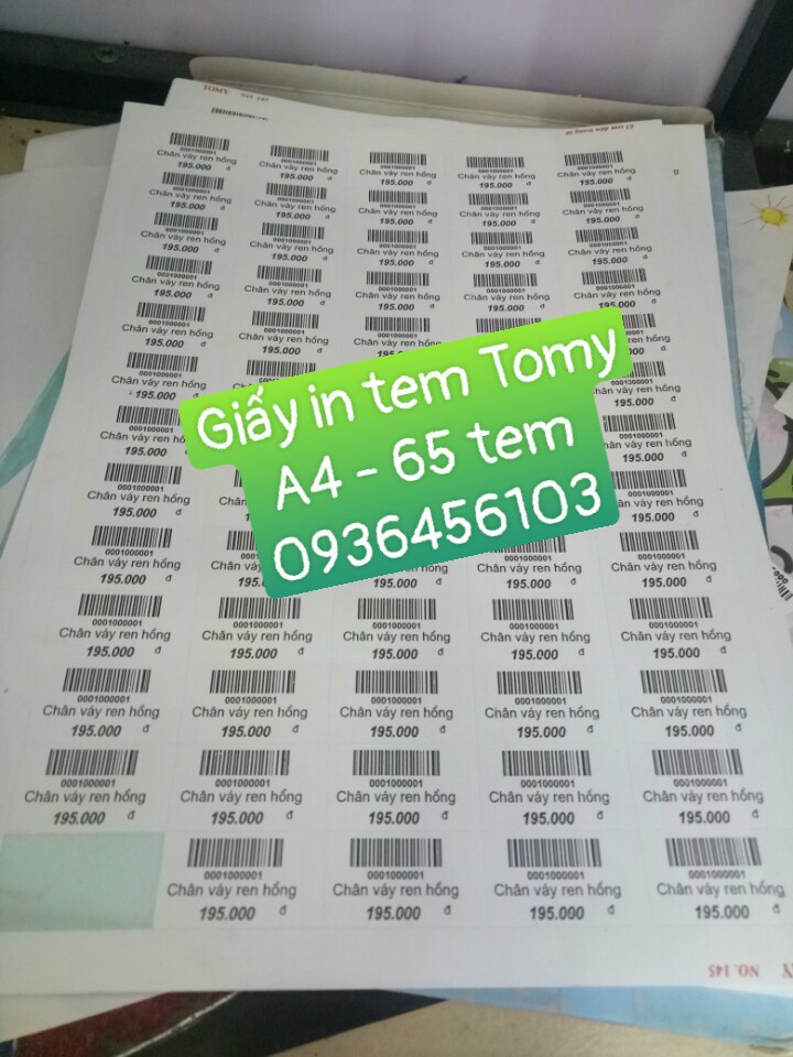 Giấy in tem mã vạch Tomy A4 145