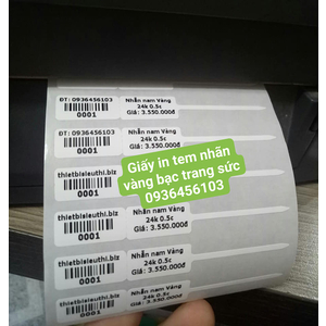Giấy in tem vàng bạc trang sức PVC khổ 21*10mm cuộn 50m