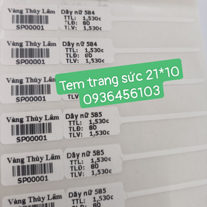 Giấy in tem vàng bạc trang sức PVC khổ 21*10mm cuộn 50m