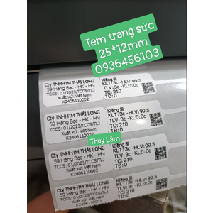 Giấy in tem vàng bạc trang sức PVC khổ 25*12mm