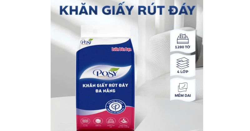 Giấy rút đáy treo tường đa năng Posy, 1280 tờ, 4 lớp