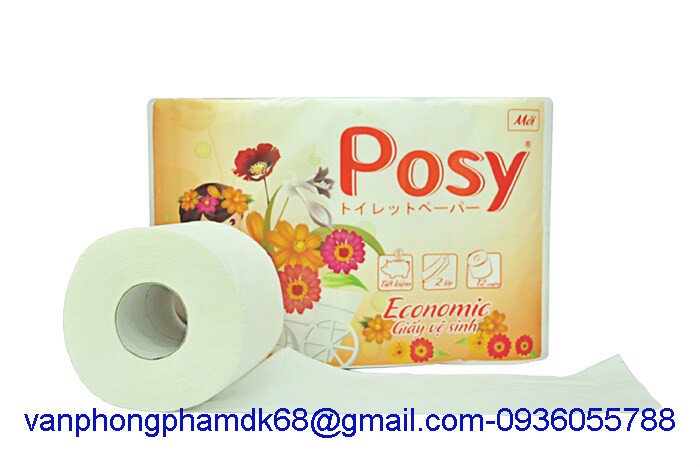 Giấy vệ sinh cao cấp Posy economic có lõi 12 cuộn,2 lớp