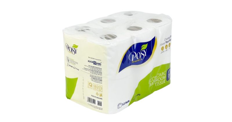 Giấy vệ sinh cao cấp Posy economic có lõi 12 cuộn,2 lớp