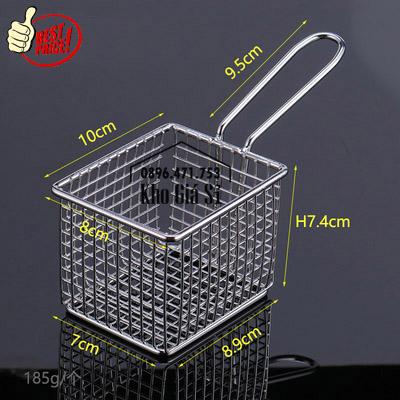 Giỏ inox 304 mini dạng lưới có tay cầm đựng gà rán KFC, các món chiên