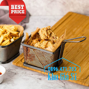 Giỏ inox đen dạng lưới 120 x 95 x 80mm đựng đùi gà rán KFC