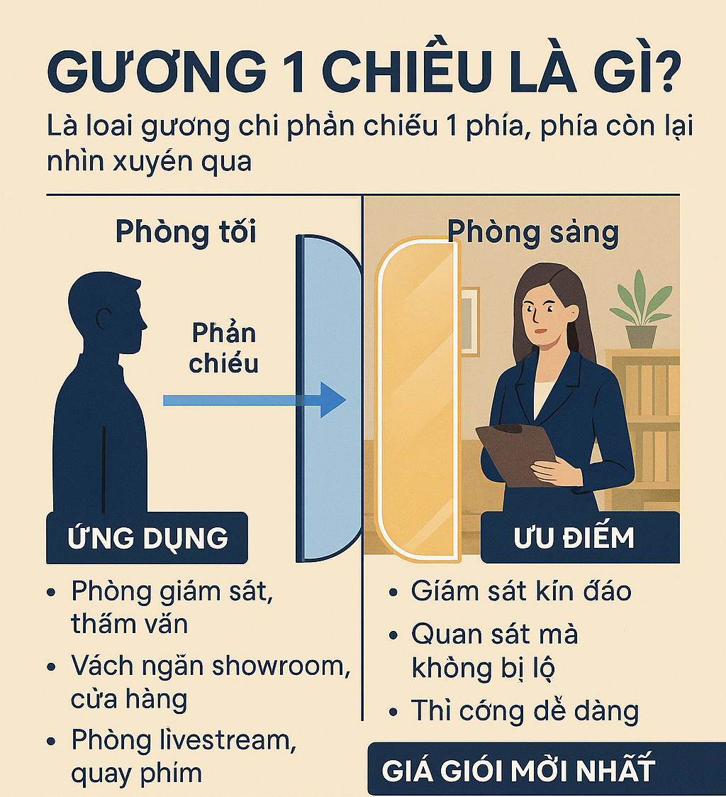 🔖 GƯƠNG 1 CHIỀU LÀ GÌ? ỨNG DỤNG THỰC TẾ VÀ BÁO GIÁ GƯƠNG 1 CHIỀU MỚI NHẤT