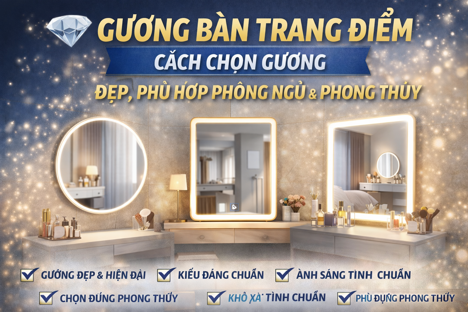 💎 GƯƠNG BÀN TRANG ĐIỂM – CÁCH CHỌN GƯƠNG ĐẸP, PHÙ HỢP PHÒNG NGỦ & PHONG THỦY