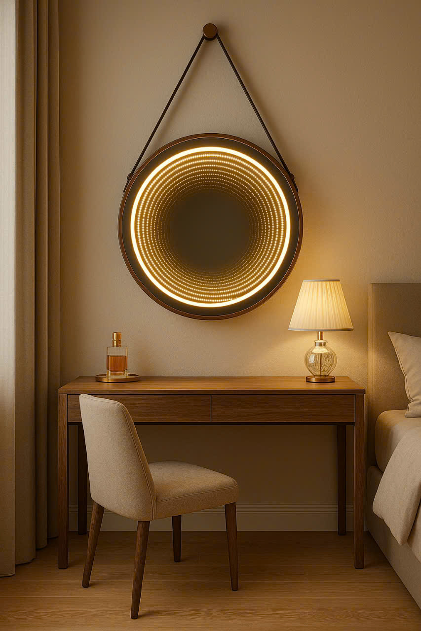 💄 GƯƠNG BÀN TRANG ĐIỂM LED VÔ CỰC TREO DÂY DA – CITYBUILDING ĐỘC QUYỀN THIẾT KẾ
