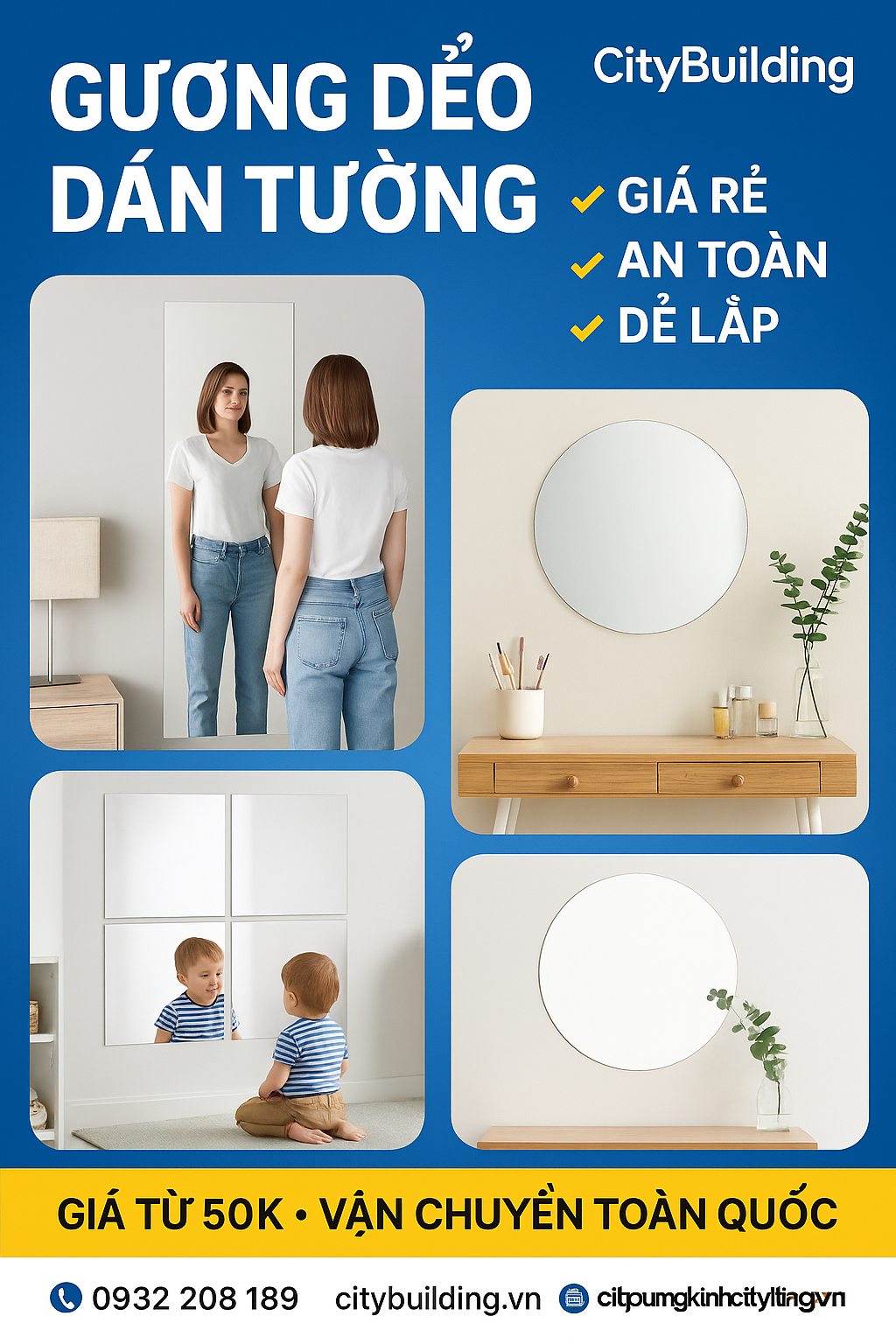 📌 GƯƠNG DẺO DÁN TƯỜNG GIÁ RẺ – AN TOÀN – DỄ LẮP | CITYBUILDING