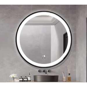 Gương Led Tròn Khung Nhôm Đen
