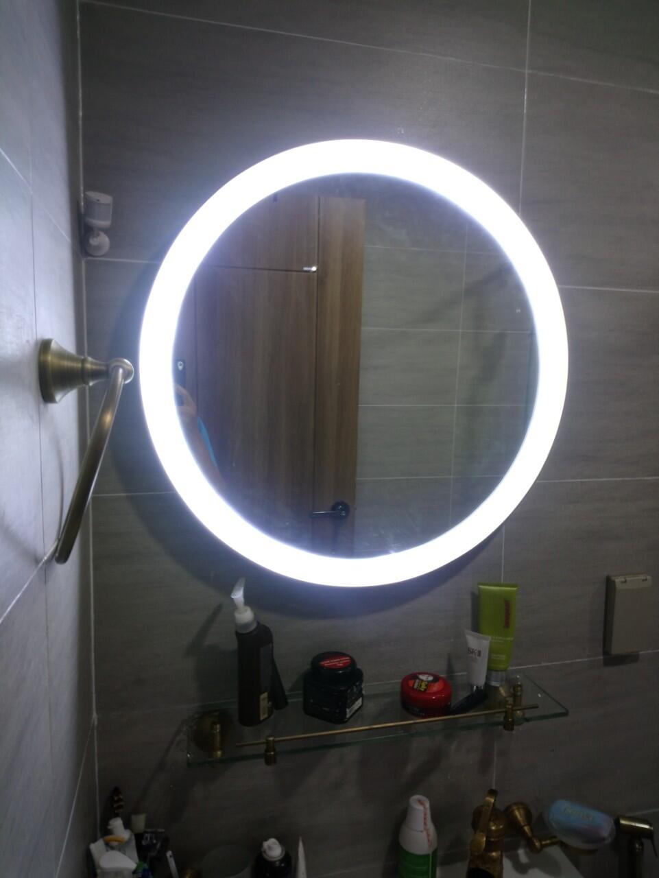Gương nhà tắm khung inox đèn led hình tròn Citybuilding CBJ A2