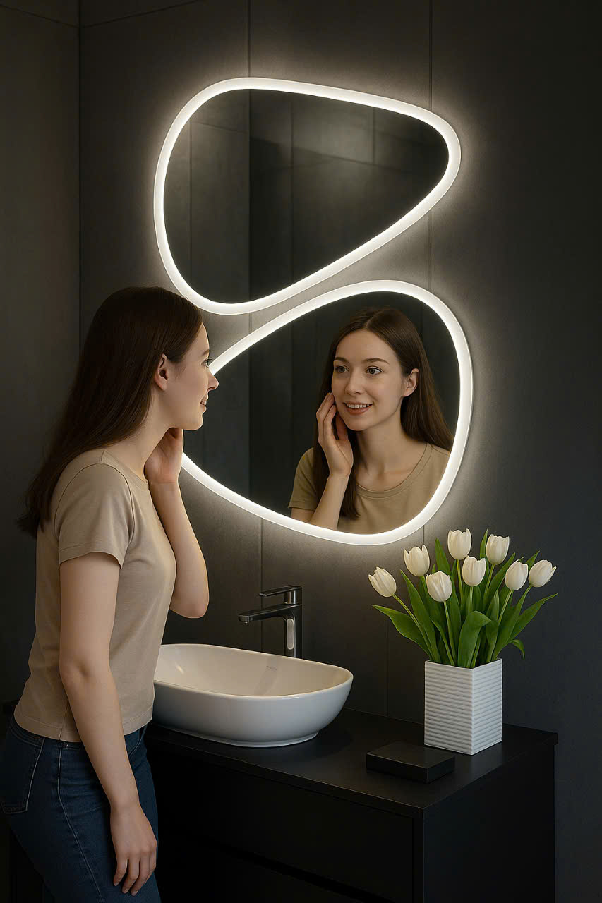 💎 GƯƠNG NHÀ TẮM FREEFORM NGHỆ THUẬT LED VIỀN TRẮNG – CITYBUILDING HÀ NỘI & TP.HCM