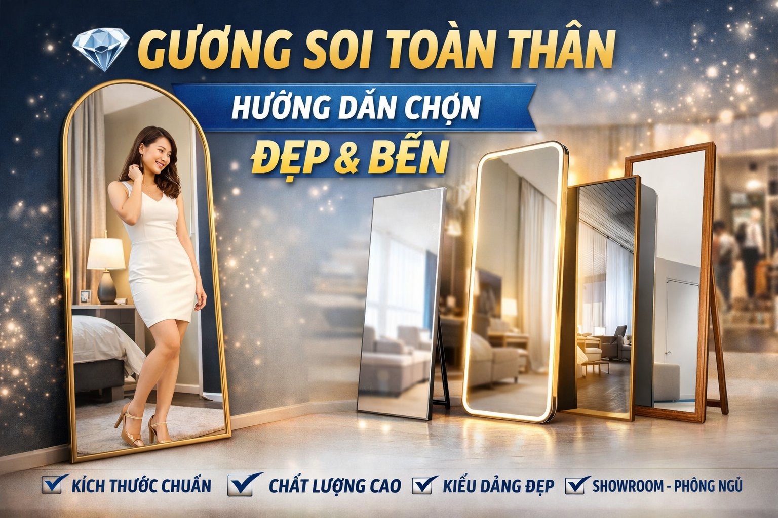💎 GƯƠNG SOI TOÀN THÂN – CÁCH CHỌN ĐẸP, BỀN & PHÙ HỢP KHÔNG GIAN