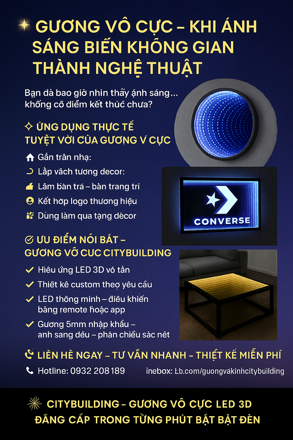 📌 GƯƠNG VÔ CỰC – HIỆU ỨNG LED 3D TRANG TRÍ ĐẲNG CẤP | CITYBUILDING