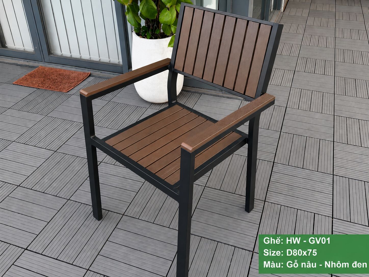 Bộ bàn VUÔNG + 4 ghế sân vườn HW-BBV MÀU NÂU