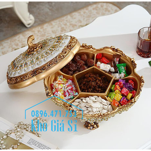 Khay hộp giả sứ đựng bánh kẹo mứt hạt tết hình quả bí đính kim cương