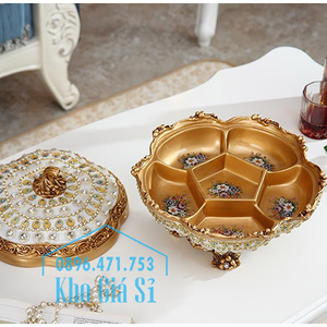 Khay hộp giả sứ đựng bánh kẹo mứt hạt tết hình quả bí đính kim cương