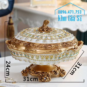 Khay hộp giả sứ đựng bánh kẹo mứt hạt tết hình quả bí đính kim cương