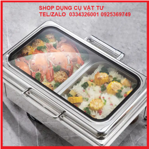 Nồi hâm buffet chữ nhật cao cấp bản lề thủy lực mặt kính rộng