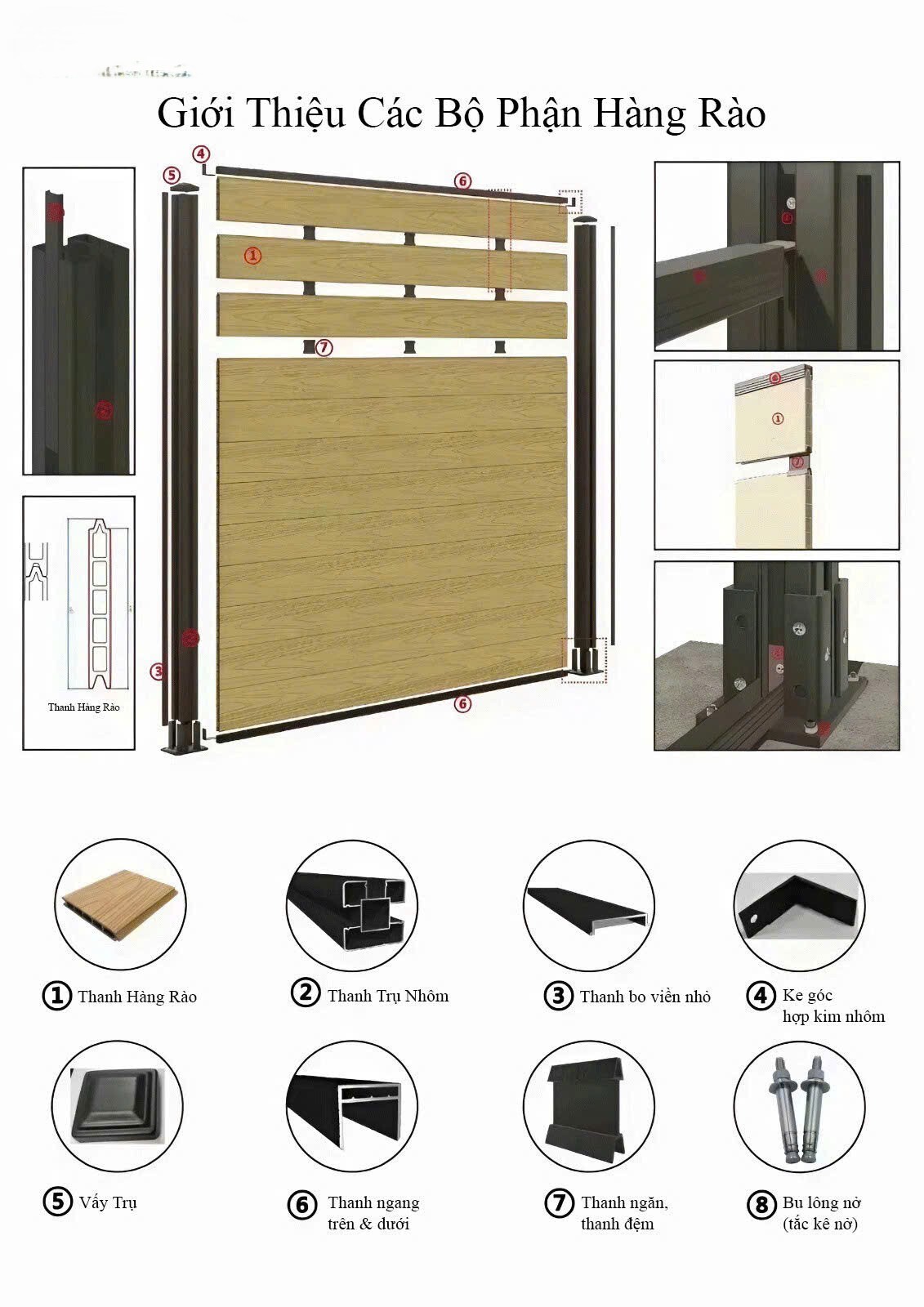 Combo Bộ hàng rào ghép ngang (1,8m x1,8m) màu coffee