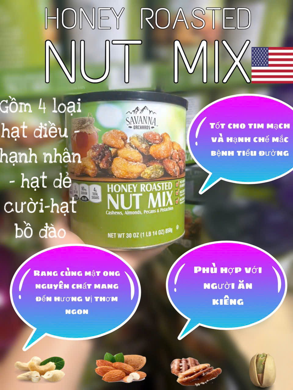 Hạt Mix Honey Roast Nuts (mỹ)