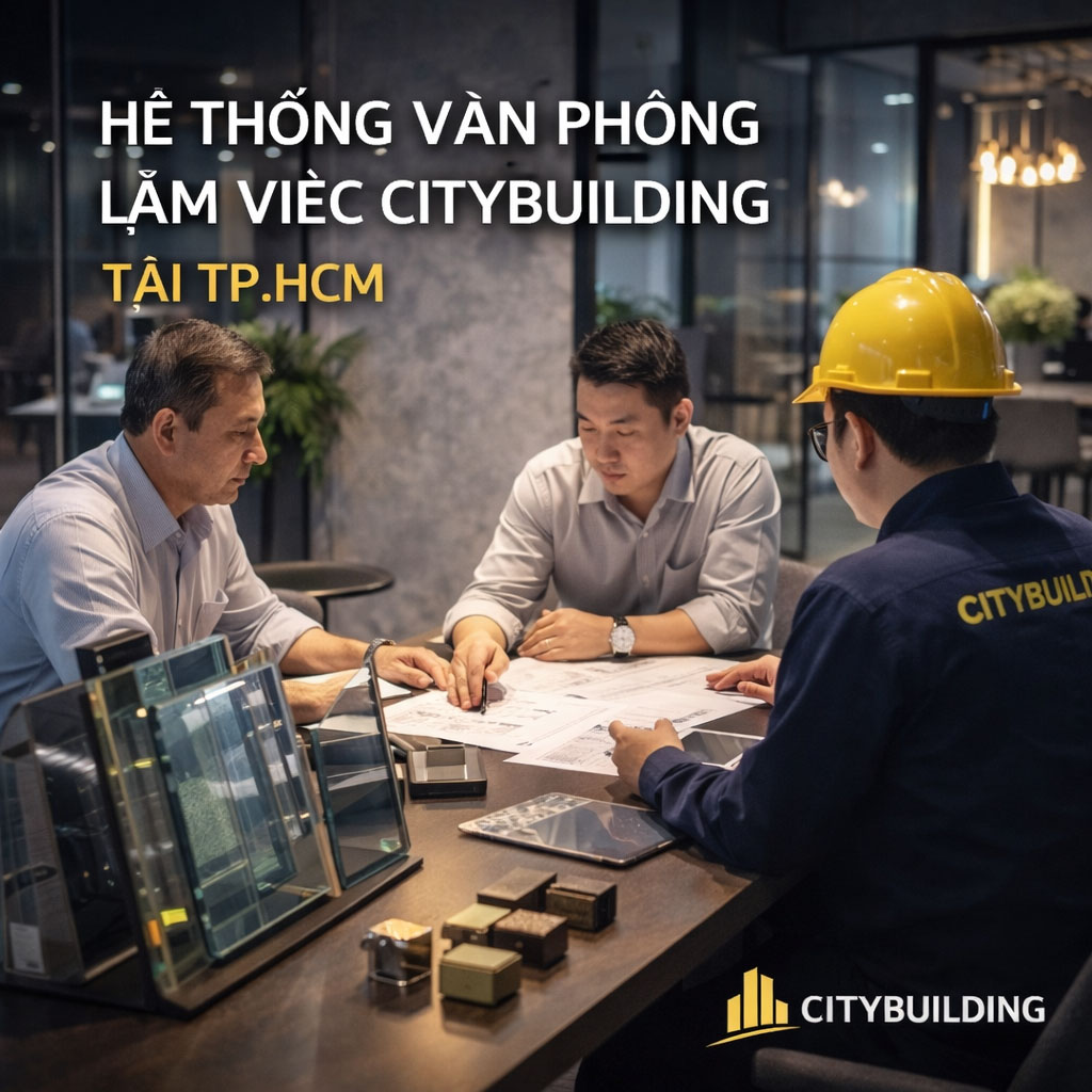 Hệ thống văn phòng làm việc Citybuilding tại TP. Hồ Chí Minh là các điểm vận hành và kết nối dự án, hỗ trợ triển khai gương – kính theo tiêu chuẩn thống nhất của Citybuilding.