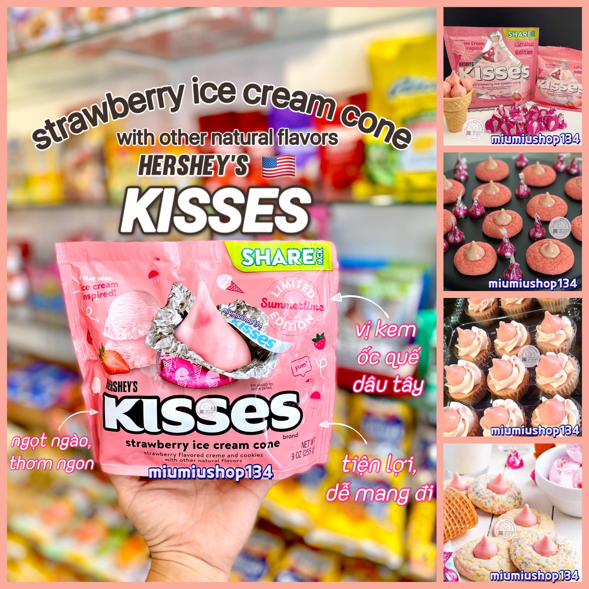 Hershey's KISSES Strawberry Ice Cream Cone Share 255gr 🇺🇸