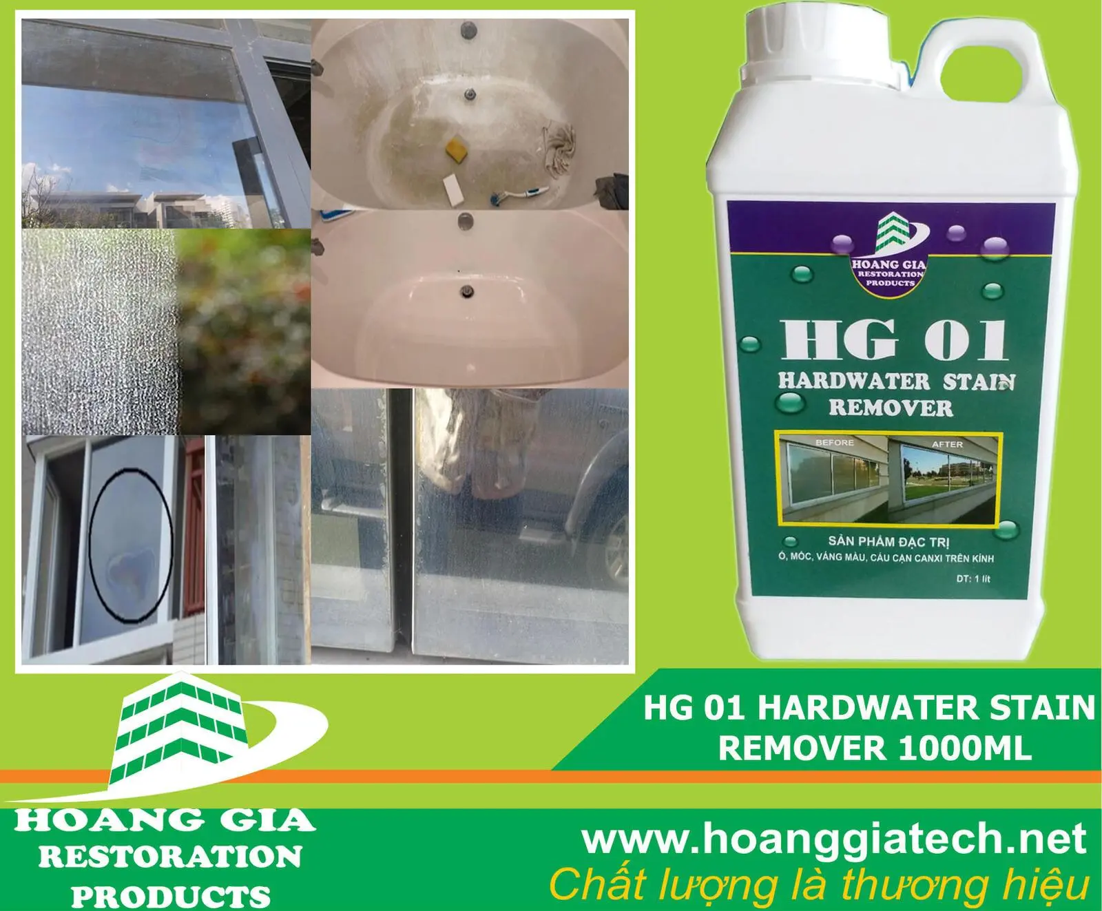 Hoá chất tẩy cáu cặn canxi, vảy cá trên kính HG 01 Handwater stain remover 1000ml