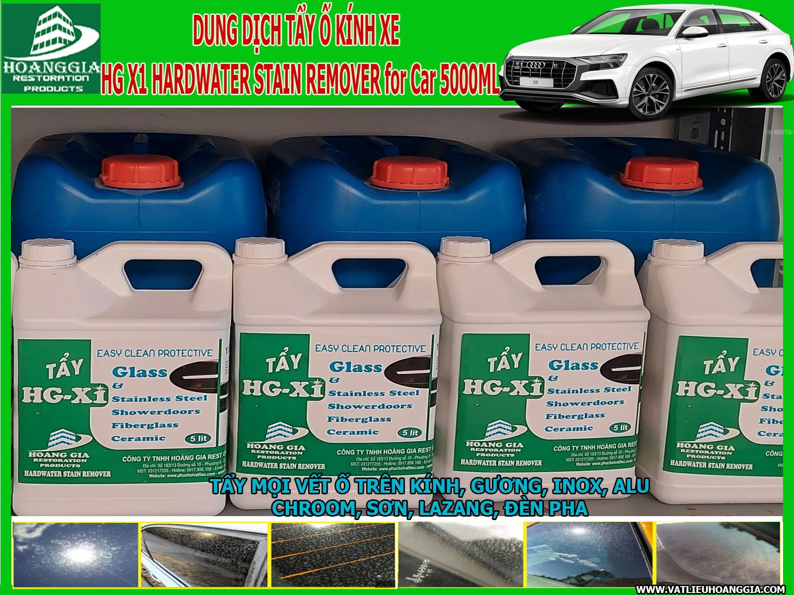 Dung dịch tẩy ố kính xe hơi HG X1 Hard Water Stain Remover for Car Glass 5000ML