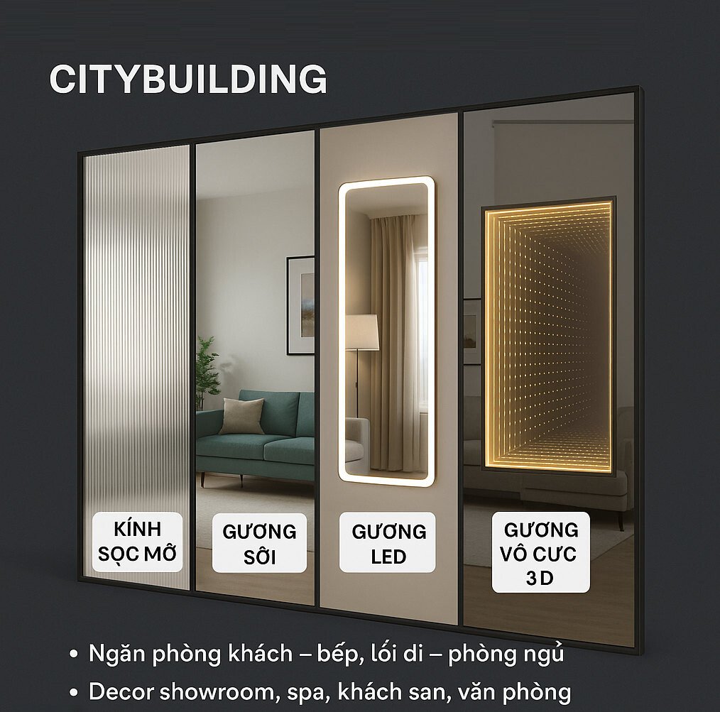 Hình đối chiếu kính sọc, gương soi, gương có đèn và hiệu ứng vô cực