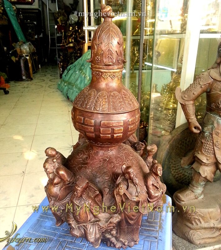 Hồ lô bát tiên bằng đồng mắt cua cao 37cm