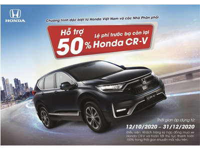 Hỗ trợ 50% lệ phí trước bạ còn lại cho khách hàng mua xe Honda CR-V