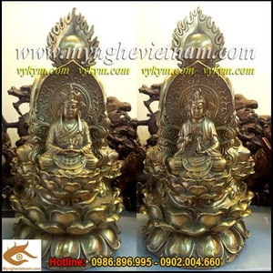 Hoa đài tam tôn,tượng đồng vàng 25cm