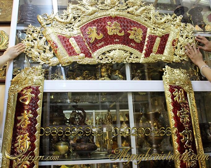 Hoành phi câu đối 1m55 nền đỏ đẹp