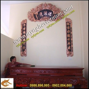 Hoành Phi Câu Đối đồng đỏ 1m55 trang trí bàn thờ gia tiên